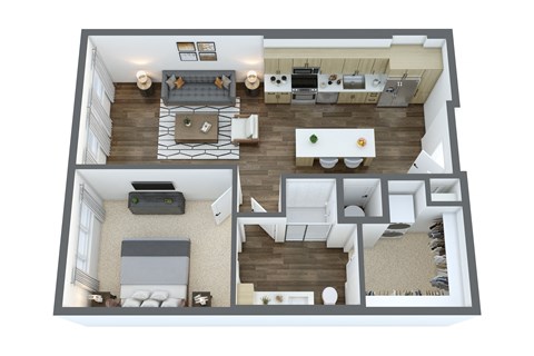 Floor plan for 1 bed, 1 bath, 768 sqft